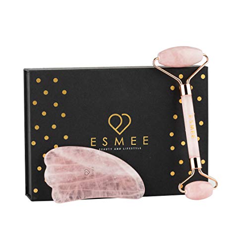 Product Cover Esmee Beauty and Lifestyle Jade Roller and Gua Sha Facial Tool Set - Anti Aging Face Massager Supports Lymphatic Drainage and Reduces Eye Puffiness and Under-Eye Circles