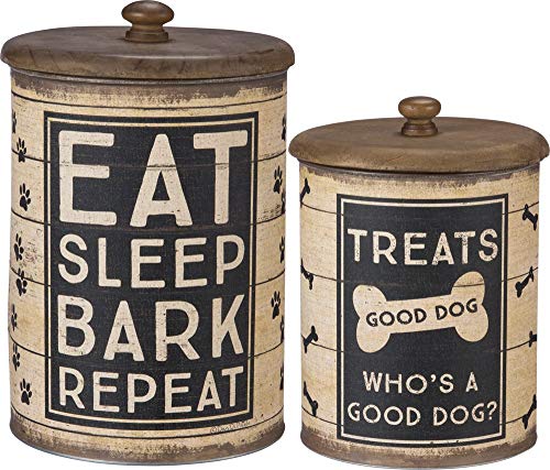 Product Cover Primitives by Kathy 39369 Dog Treat Tin Canisters, 2-piece, Sleep, Bark, Repeat