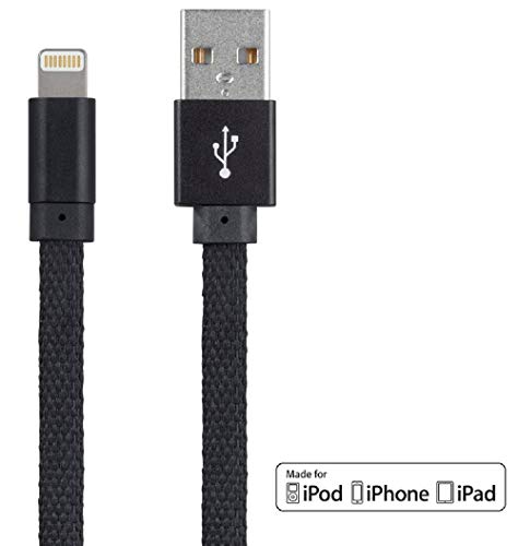 Product Cover Monoprice Shoe String Apple MFi Certified Lightning to USB Charge & Sync Cable - 6 Feet - Black Compatible with iPhone X 8 8 Plus 7 7 Plus 6s 6 SE 5s, iPad, Pro, Air 2