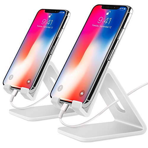 Product Cover COOLOO Cell Phone Stand,【2 Pack】 Tablets Stand Desktop Cradle Holder Dock for Smartphone E-Reader, Compatible Phone Xs Max X 8 7 6 6s Plus 5 5s, Galaxy, Charging, Universal Accessories Desk (White)