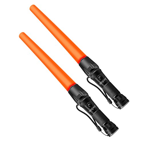 Product Cover 16 inch Traffic Wand Small Orange LED Safety signal Wand Work Light Flashlight with Cone Flashing Modes,Wrist Strap Lanyard,Using 3 AAA batteries(Not Included) A200 (2 packs)