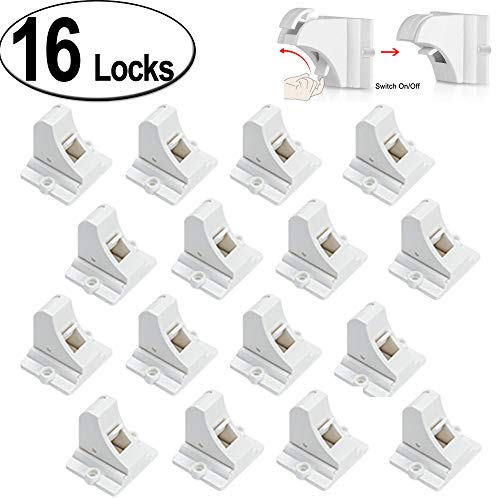 Product Cover Child Safety Magnetic Cabinet Locks - 16 Pack Children Proof Cupboard Baby Locks Latches - Adhesive for Cabinets & Drawers and Screws Fixed for Durable Protection