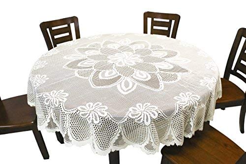 Product Cover GEFEII White Lace Tablecloth Crochet Table Linen Round Lace Table Covers for Kitchen Dinner Wedding Party Banquet Decoration 70 Inch