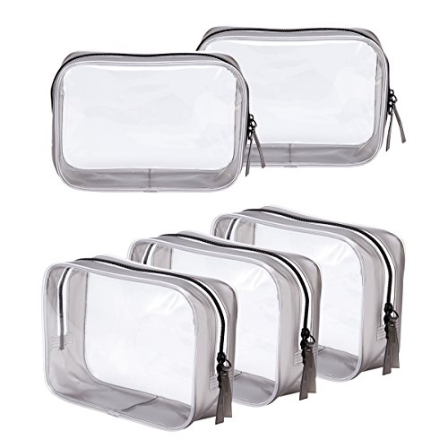 Product Cover 5 Pack Clear PVC Zippered Toiletry Carry Pouch Portable Cosmetic Makeup Bag for Vacation, Bathroom and Organizing (Small, Black)
