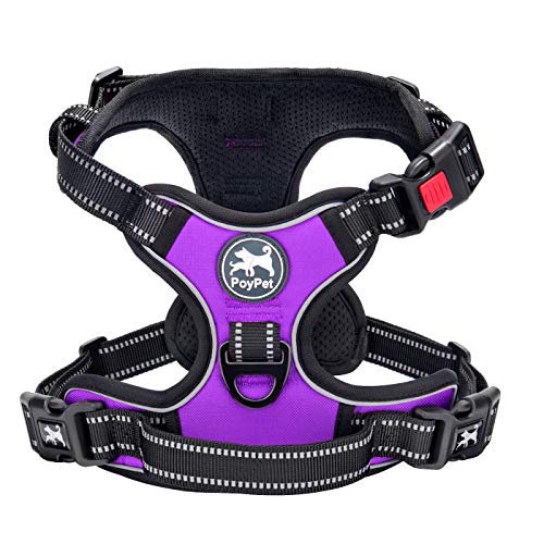 Product Cover PoyPet No Pull Dog Harness, Reflective Vest Harness with 2 Leash Attachments and Easy Control Handle(Purple,L)
