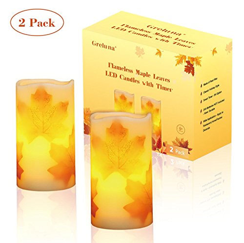 Product Cover Greluna Flameless Maple Leaf Candles, Fall Flameless Candles with Timer for Thanksgiving Decorations and Gift, Set of 2