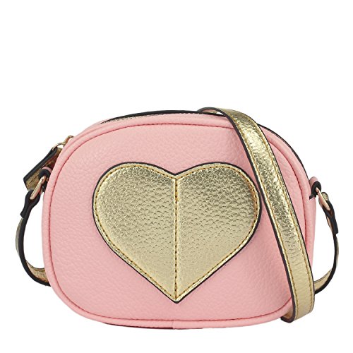 Product Cover CMK Trendy Kids Mini Heart Shape Kids Purse and Handbags for Little Girls Cross Body Bag for Toddlers (Gold heart-pink), Small