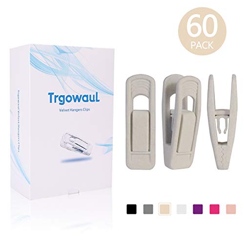 Product Cover Trgowaul Velvet Hangers Clips 60 Pack, Pants Hangers Velvet Clips, Strong Finger Clips Perfect for Thin Velvet Hangers (Beige)