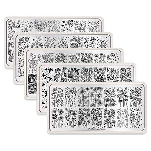 Product Cover Born Pretty Nail Art Stamping Set 5Pcs Flower Mandala Plates 1Pc Jelly Silicone Stamper for manicuring Print DIY Kit