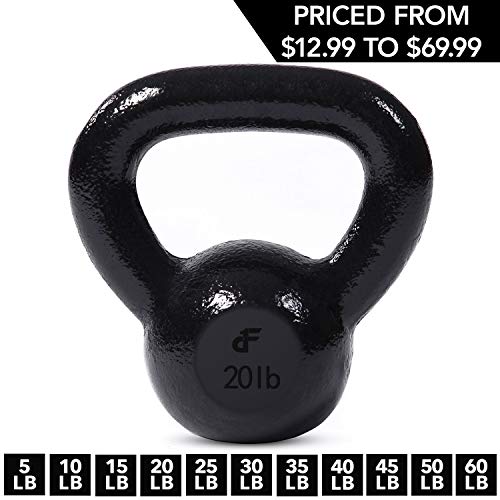 Product Cover Kettlebell Weights Cast Iron by Day 1 Fitness - 20 Pounds - Ballistic Exercise, Core Strength, Functional Fitness, and Weight Training Set - Free Weight, Equipment, Accessories