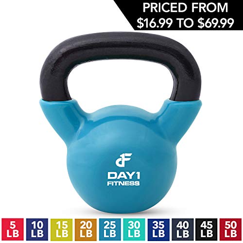 Product Cover Kettlebell Weights Vinyl Coated Iron by Day 1 Fitness- 25 Pounds - Coated For Floor and Equipment Protection, Noise Reduction - Free Weights For Ballistic, Core, Weight Training
