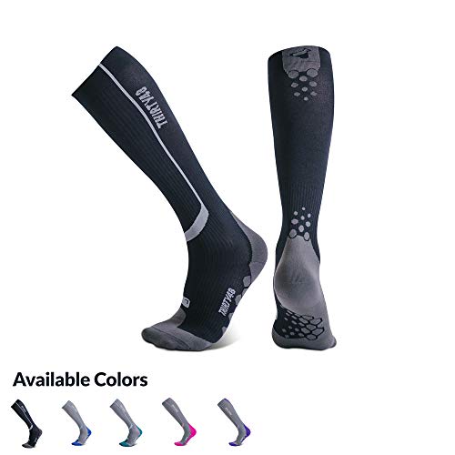 Product Cover Thirty48 Elite Compression Socks, Graduated 20-30mmHg Compression for Performance and Recovery, Best for Running, Shin Splints (S/M (US Women 7-10.5 / US Men 6-9.5), [1 Pair] Black/Grey)