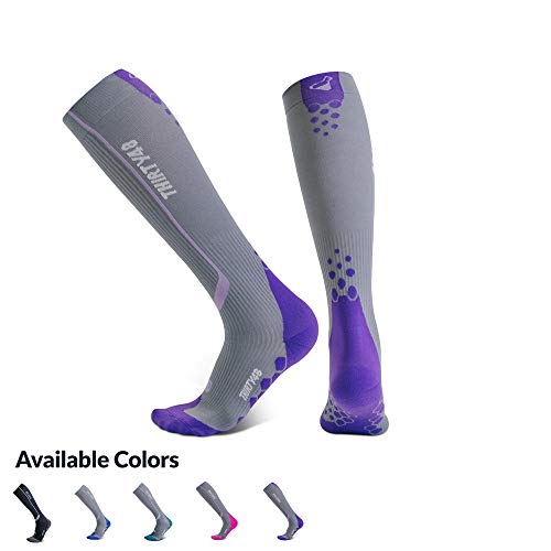 Product Cover Thirty48 Elite Compression Socks, Graduated 20-30mmHg Compression for Performance and Recovery, Best for Running, Shin Splints (L/XL (US Women 11-14+ / US Men 9-13), [1 Pair] Purple/Grey)