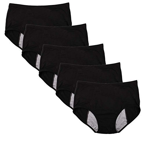 Product Cover Bamboo Viscose Fiber Brief Menstrual Leakproof Panties US Size XXL/9, Black-5 Packs