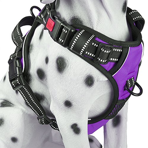 Product Cover PoyPet No Pull Dog Harness, Reflective Vest Harness with 2 Leash Attachments and Easy Control Handle(Purple,M)