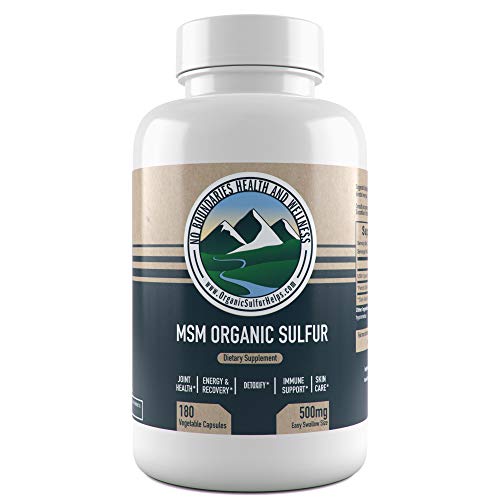 Product Cover 500mg MSM Organic Sulfur Capsules by No Boundaries Health and Wellness - 180 Vegetable Capsules: No Excipients or Fillers - Premium Health Supplement: 99.9% Pure MSM Powder - Joints, Skin, Hair, Nail