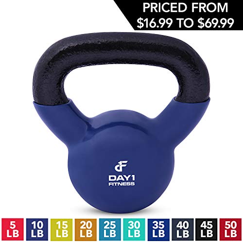 Product Cover Kettlebell Weights Vinyl Coated Iron by Day 1 Fitness- 10 Pounds - Coated For Floor and Equipment Protection, Noise Reduction - Free Weights For Ballistic, Core, Weight Training