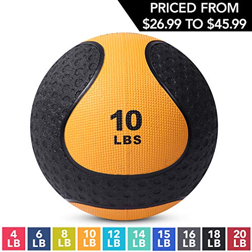 Product Cover Medicine Exercise Ball with Dual Texture for Superior Grip by Day 1 Fitness - 10 Pounds - Fitness Balls for Plyometrics, Workouts - Improves Balance, Flexibility, Coordination