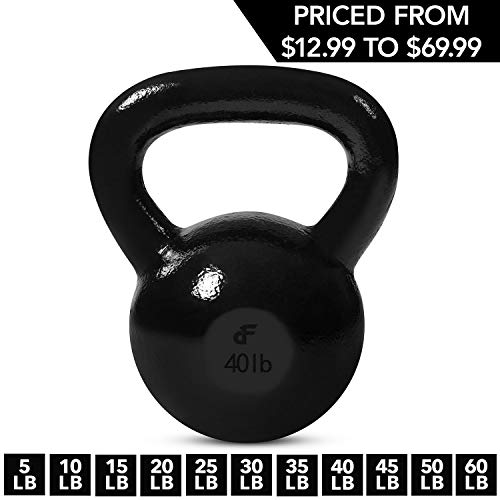 Product Cover Kettlebell Weights Cast Iron by Day 1 Fitness - 40 Pounds - Ballistic Exercise, Core Strength, Functional Fitness, and Weight Training Set - Free Weight, Equipment, Accessories