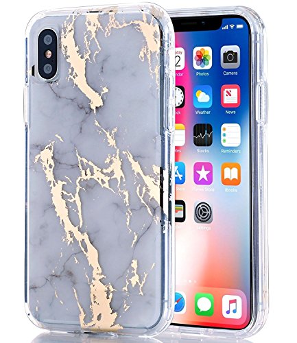 Product Cover BAISRKE Marble Case for iPhone X Xs, Clear Case with Shiny Gold Tough Fusion Design Hard PC Back Soft TPU Bumper Raised Edge Drop Protection Cover for iPhone X Xs 5.8