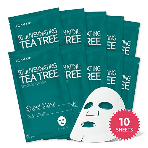 Product Cover Sheet mask by glam up BTS Rejuvenating Tea Tree - Soothing, Calming Damaged Skin. Remove impurities. Trouble Solution Nature made Freshly packed Daily Skin Therapy Original K-Beauty Recipe x 10ea