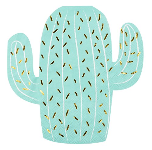 Product Cover Cocktail Napkins - 50-Pack Luncheon Napkins, Disposable Paper Napkins Birthday, Fiesta Party Supplies, 3-Ply, Cactus Die-Cut Shaped Design with Gold Foil, Folded 6.5 x 6.6 Inches