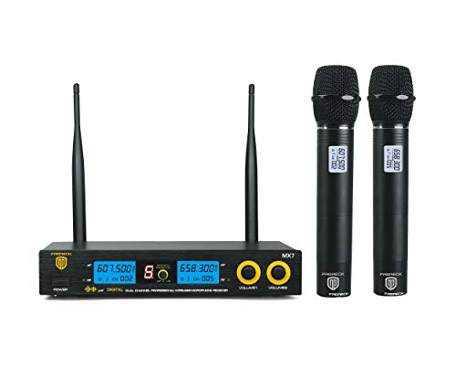 Product Cover PRORECK MX7-2 Dual Channel Handheld Wireless Microphone System Receiver Karaoke Machine with LCD Display for Party/Wedding/Church/Conference/Speech (607.5 & 658.3MHz)