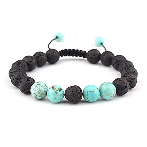 Product Cover Celokiy Adjustable Lava Bead Stone Anxiety Diffuser Oil diffuesr Bracelet Women with Turquoise - Meditation,Relax,Healing,Aromatherapy
