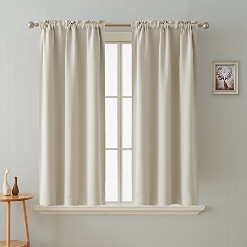 Product Cover Deconovo Blackout Curtain Room Darkening Thermal Insulated Curtains Rod Pocket Window Curtain for Bedroom Light Beige 38 x 54 Inch 2 Panels