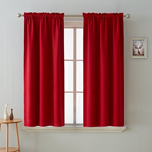 Product Cover Deconovo Room Darkening Curtain Thermal Insulated Blackout Curtains for Kids Room Red 38 x 63 Inch 2 Panels