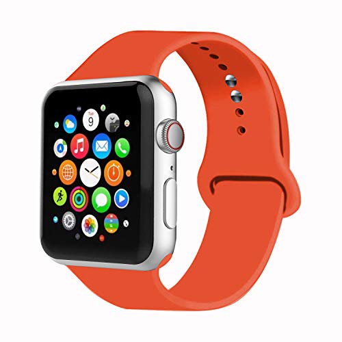 Product Cover IYOU Sport Band Compatible with Watch Band 38MM 42MM 40MM 44MM, Soft Silicone Replacement Sport Strap Compatible with 2018 Watch Series 4/3/2/1 (Orange,42MM, M/L)