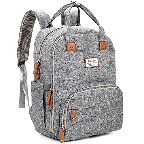 Product Cover Diaper Bag Backpack, RUVALINO Multifunction Travel Back Pack Maternity Baby Changing Bags, Large Capacity, Waterproof and Stylish, Gray