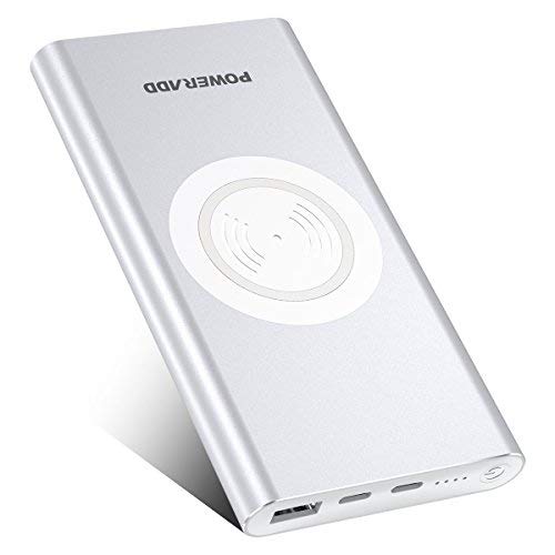 Product Cover POWERADD Wireless Charger Power Bank, QiPower 10000mAh Aluminum Shell Qi Wireless Portable Charger with Type C Input & Output for X, 8, 8 Plus, Galaxy S9, S8 and More - Silver