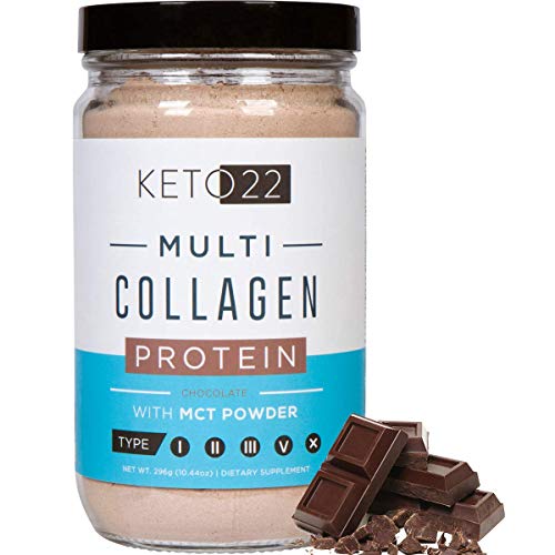 Product Cover Keto 22 Chocolate Keto Protein Powder - High Quality Multi Collagen Keto Powder with MCT Oil Powder - Keto Collagen Protein Powder - Keto Chocolate Shake - Paleo & Gluten Free - Glass Bottle