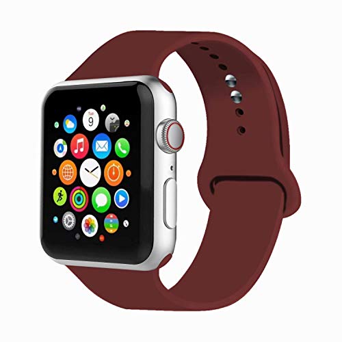 Product Cover IYOU Sport Band Compatible with Watch Band 38MM 42MM 40MM 44MM, Soft Silicone Replacement Sport Strap Compatible with 2018 Watch Series 4/3/2/1 (Wine Red,42MM, S/M)
