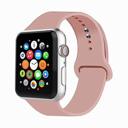 Product Cover IYOU Sport Band Compatible with Watch Band 38MM 42MM 40MM 44MM, Soft Silicone Replacement Sport Strap Compatible with 2018 Watch Series 5/4/3/2/1(Vintage Rose,38MM, S/M)
