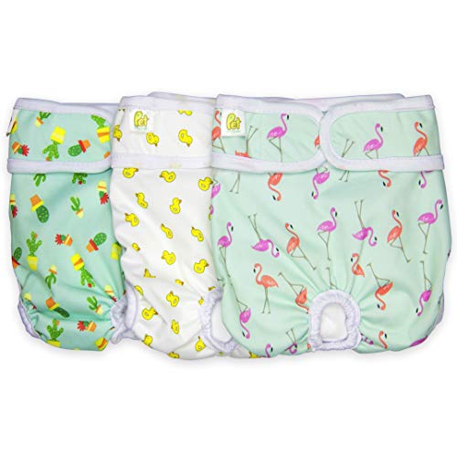 Product Cover Pet Magasin Luxury Reusable Dog Diapers (3-Pack) - Durable & Washable Sanitary Wraps Panties for Female Pets with Strong & Flexible Velcro (Trending, Extra Small)