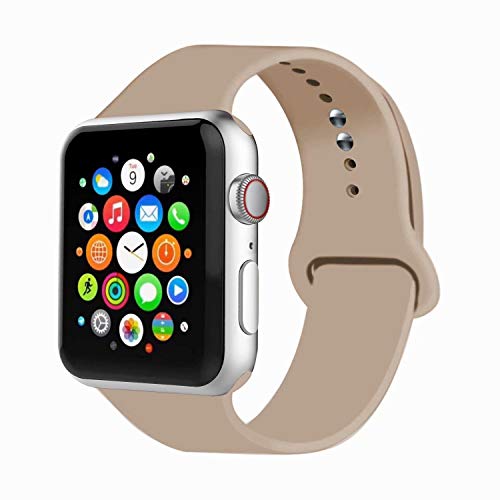 Product Cover IYOU Sport Band Compatible with Watch Band 38MM 42MM 40MM 44MM, Soft Silicone Replacement Sport Strap Compatible with 2018 Watch Series 5/4/3/2/1(Walnut,38MM, S/M)