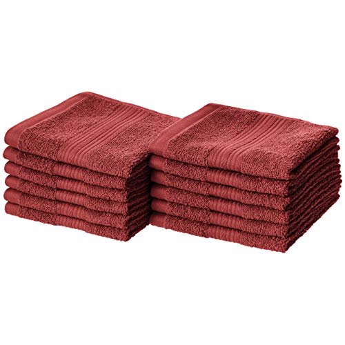 Product Cover AmazonBasics Fade-Resistant Cotton Washcloths - Pack of 12, Crimson Red