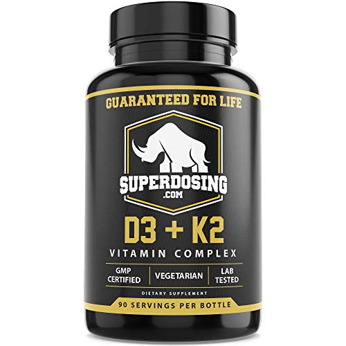 Product Cover Max Strength D3 + K2: 10,000 iu D and 1500 mcg K-2 by SuperDosing 90 Caps. High Potency for Heart and Bone Health. Boost Your Energy and Immune System with Our Best Vitamin D and Vit K Supplement