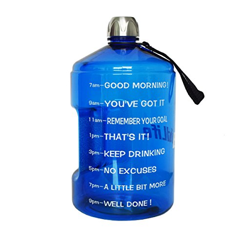 Product Cover BuildLife 1 Gallon Water Bottle Motivational Fitness Workout with Time Marker/Drink More Daily/Clear BPA Free/Large 128OZ Capacity Throughout The Day(Blue,1 Gallon)