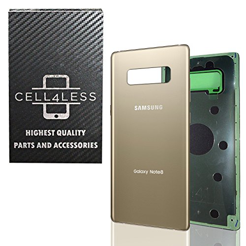 Product Cover CELL4LESS Compatible Back Glass Panel Battery Door Cover Housing with Adhesive Replacement for Samsung Galaxy Note 8 - Any Carrier - N950 - (Gold)
