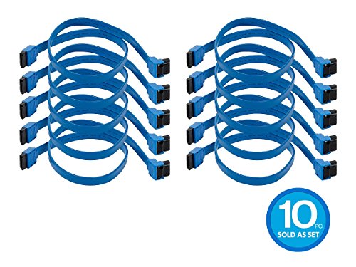 Product Cover Monoprice 10 Pack 18in SATA 6Gbps Cable with Locking Latch (90 Degree to 180 Degree) - Blue