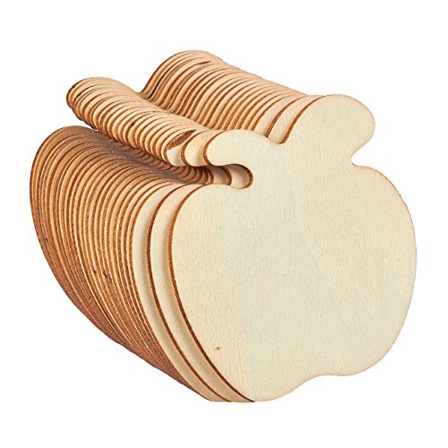 Product Cover Unfinished Wood Cutout - 24-Pack Apple Shaped Wood Pieces for Wooden Craft DIY Projects, Gift Tags, Home Decoration, 3.5 x 3.5 x 0.1 inches