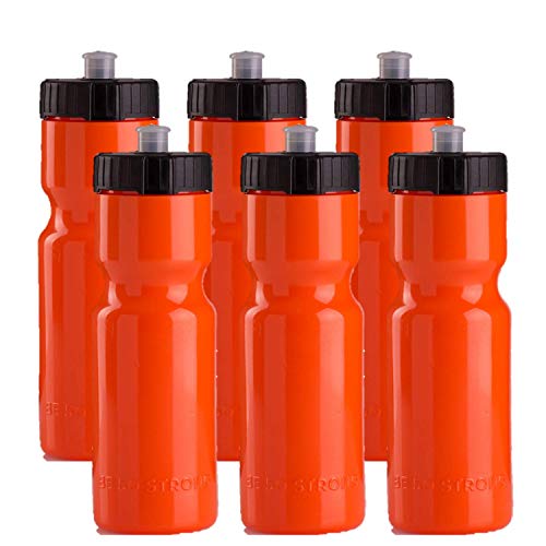 Product Cover 50 Strong Sports Squeeze Water Bottles - Set of 6 - Team Pack - 22 oz. BPA Free Bottle Easy Open Push/Pull Cap - Made in USA - Multiple Colors Available (Orange/Black)