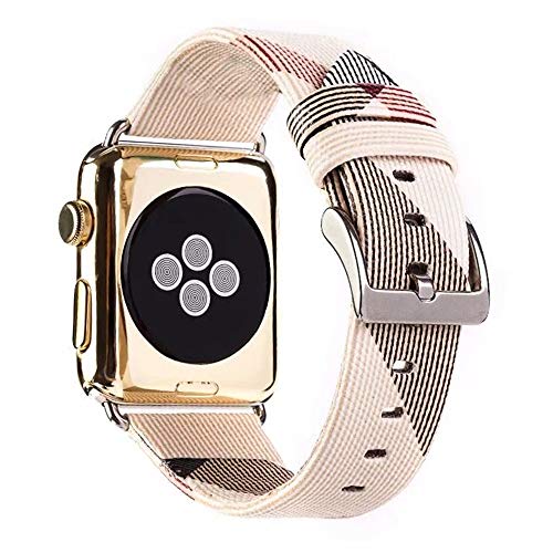 Product Cover MeShow TCSHOW 44mm 42mm Tartan Plaid Style Replacement Strap Wrist Band with Silver Metal Adapter Compatible for Apple Watch Series 5 4 3 2 1(Not fit for 38mm/40mm Apple Watch) (K)