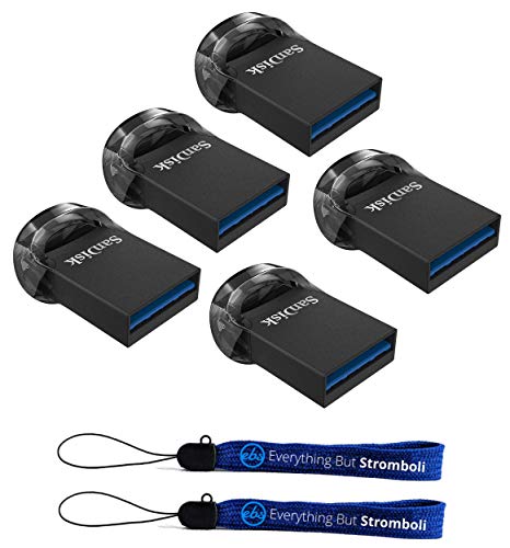 Product Cover SanDisk 16GB Ultra Fit USB 3.1 Low-Profile Flash Drive (5 Pack Bundle) SDCZ430-016G-G46 Pen Drive with (2) Everything But Stromboli (TM) Lanyard