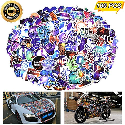 Product Cover Laptop Stickers, Computer Stickers for Laptop Water Bottles Car Bumper Skateboard Guitar Bike Luggage Kids Waterproof Vinyl Decals Cool Graffiti Stickers Pack (100 Pcs Galaxy Stickers)