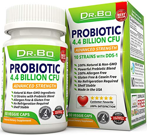 Product Cover Dr. Bo Vegan Probiotics for Women Men - Lactobacillus Acidophilus and Rhamnosus Probiotic Capsules with Prebiotics and Bifidobacterium Longum - Non Refrigerated Daily Digestive Gut Health Supplement