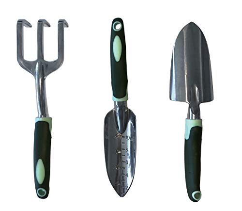 Product Cover Typhon East Garden Tool Set (3 Piece) | Stainless Steel Gardening Kit | Includes Trowel, Transplant Trowel & Hand Rake | Rubberized Handles | Great Gardener Gift Idea for Women and Men